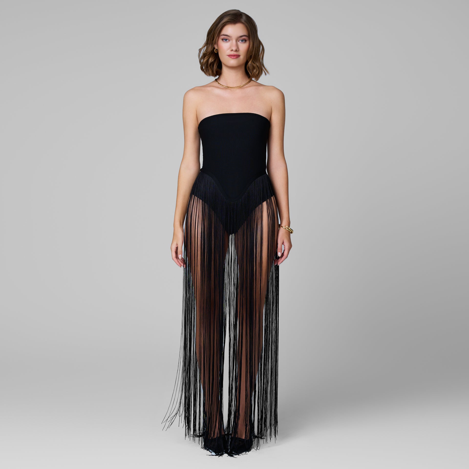 Scarlet Bodysuit Fringe Dress in Black Medium Scarlet Bodysuit Fringe Dress in Black Medium