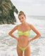 Luna Ruched Bikini Top in Chartreuse Decolet the label