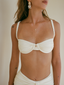 Underwire bikini top features ruched cups detail in seashell off-white