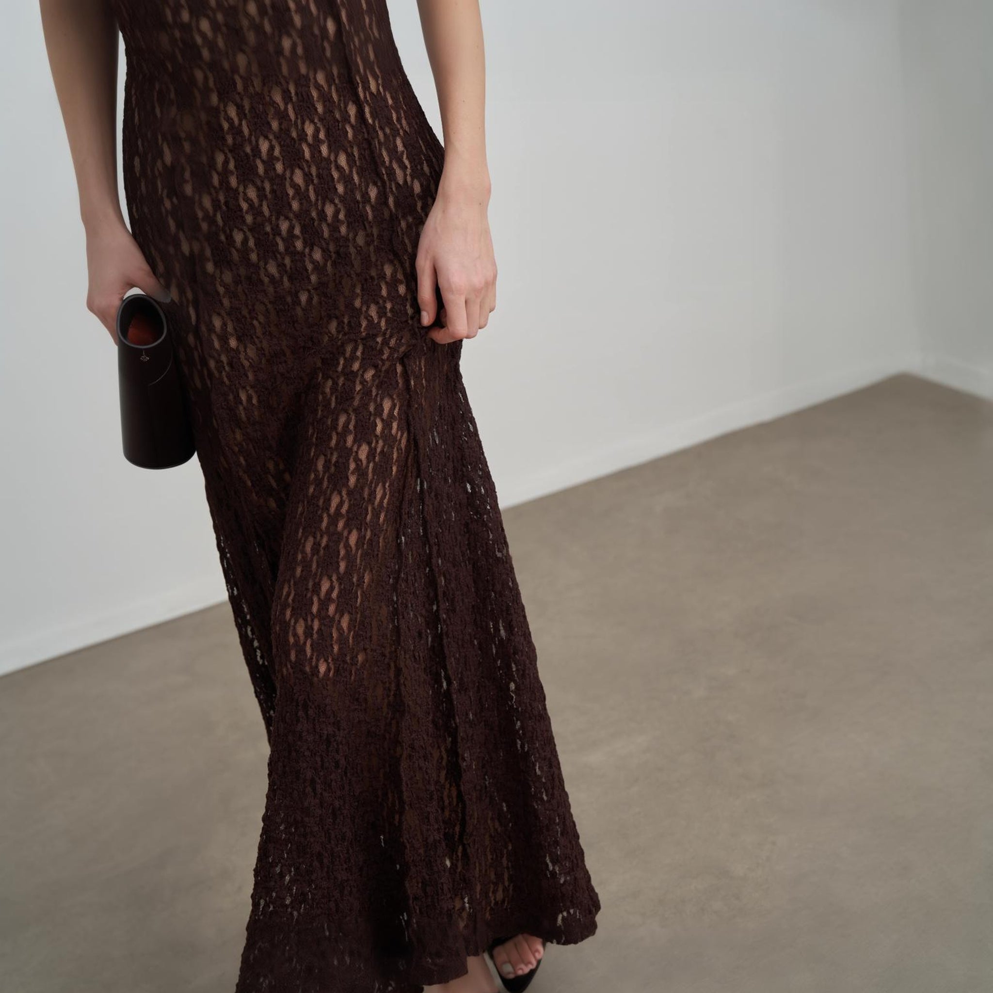 Decolet the Label Women's Alaya Lace Dress in Mocha Brown