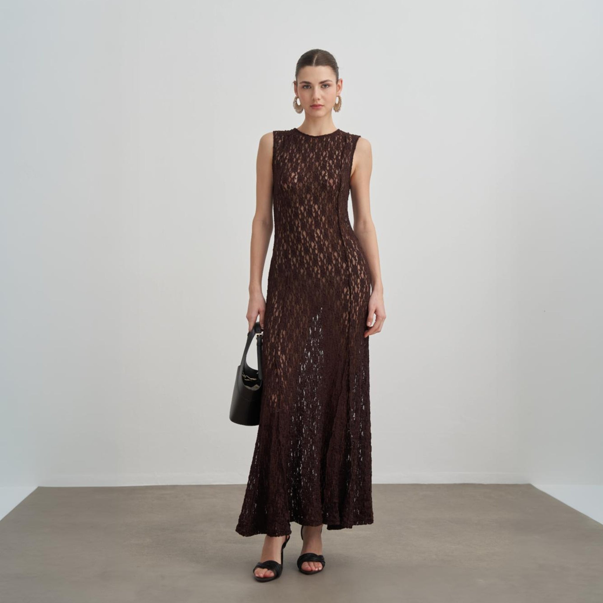 brown and lace dress Camielle Maxi - US 6 Camielle Brown Maxi Dress Body Decolet the Label Women's Alaya
