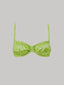 All-around ruched bikini top in chartreuse green and satin finish