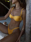 Underwire bikini set features ruched cups detail and elastic ruched straps in sunset amber