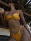 Classic-cut bikini bottoms in sunset amber shimmer finish