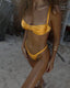 Underwire bikini top features ruched cups detail in sunset yellow